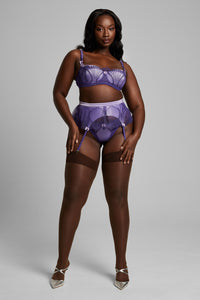 Women wearing The Forget Me Not Suspender from a full front view