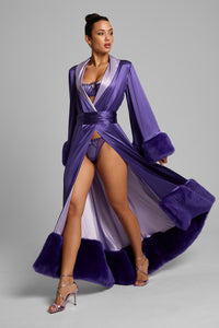 Woman wearing the Forget Me Not Robe open