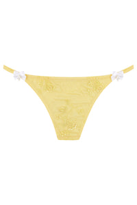 Yellow embroidered thong with white bows