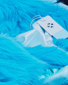 Close up of ethical blue faux fur