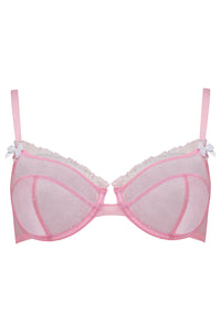 Polka-dot pink wired bra with white bows