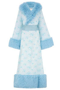 Blue arctic gown dressing robe with fur trim 